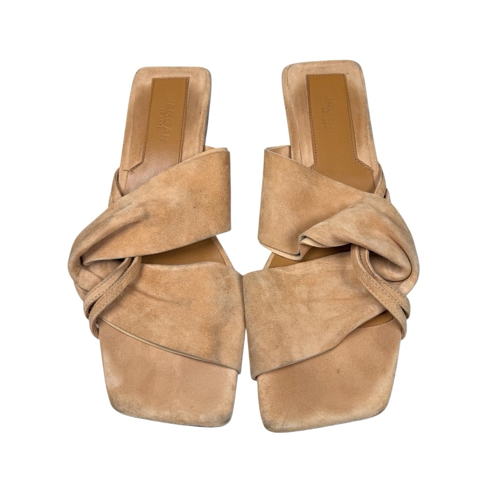 JAGGAR‎ The Label Gathered Beige Suede Leather Slide Sandal SIZE 37/US 6.5-7